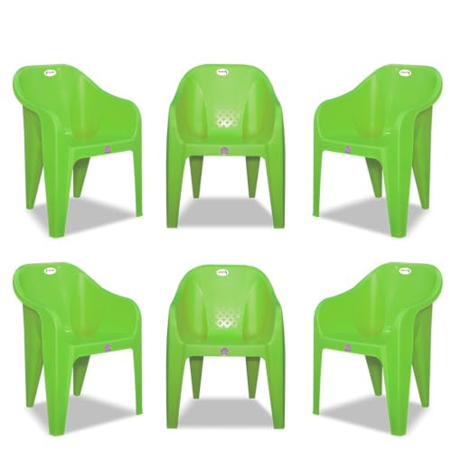 Image of Plastic Arm Chair for Home, Garden, Office, Living Room, Cafeteria Plastic Outdoor Chair | 1 Year Warranty | Color - Green | Set of 6