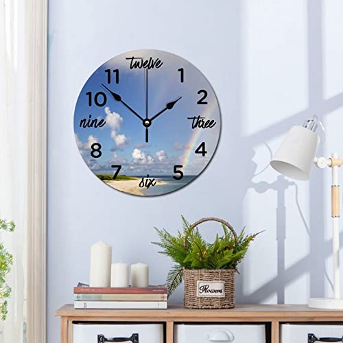 Horloge murale silencieuse sans tic-tac plage arc-en-ciel à piles 38 cm - 8