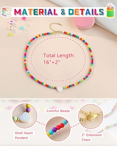 Back to School Gifts Colorful Cute Shell Heart Shape Adjustable Necklace4