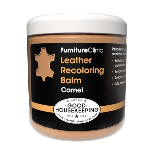The Original Leather Recoloring Balm By Furniture Clinic - Camel Leather Dye For Furniture, Couches & Car Seats - Restore Scratched, Faded, & Damaged Surfaces