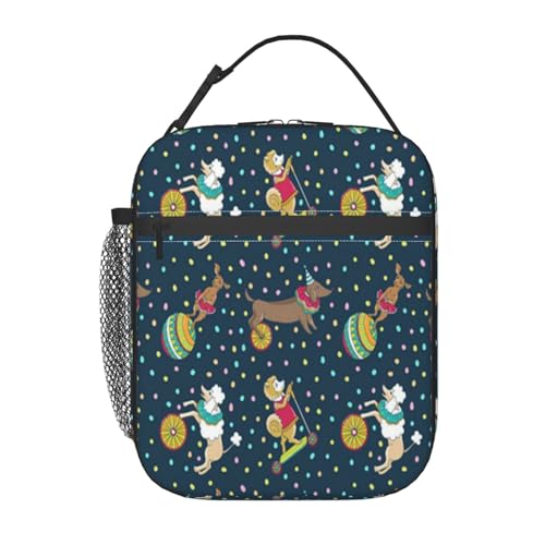 ポータブル断熱ランチバッグ。防水性と漏れ防止性を備え、スタイリッシュで丈夫。仕事、学校、アウトドア活動に最適です。男性にも女性にも適しています。(アクロバット、サーカスリングで訓練された犬、陽気な漫画の犬)