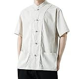 [Timsa] シャツ チャイナ服 メンズ シャツ メンズ 半袖 無地 綿麻 中華服 トップス カジュアル 茶師服 演舞 ゆったり シンプル 中華風 チャイナボタン 大きいサイズ 唐装 通勤 夏春服 カンフー服 太極拳服 武術 男女兼用