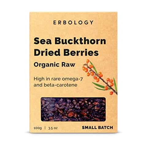 100% Organic Dried Sea Buckthorn Berries 100g - Rich in Omega-7, Beta-Carotene and Vitamins C and E - Sustainably Straight from Farm in Europe - Non-GMO - Recyclable Packaging Cover