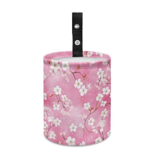 Image of Pink Flower Trash Can for Car Garbage Can for Back Seat Leak Proof with Adjustable Buttons Cars Accessories for Women Interior