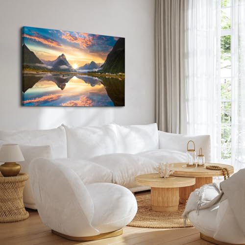 Image of Nature Scenery Canvas Wall Art for Living Room Office Wall Decor National Parks Poster Prints Mountains Lake Reflection Landscape Painting Misty Forest Scenery Modern Artwork Home Decorations 32x48 inch