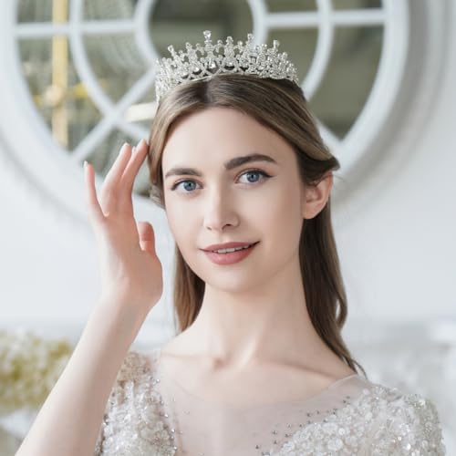 Lovelyshop Diadème de mariage floral en cristal royal pour femme en fête, Large, metal – vue 2