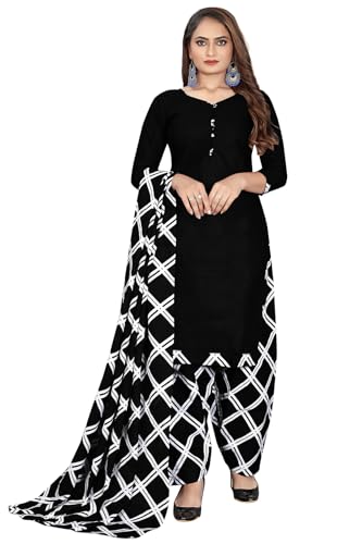Image of Monira Black Cotton Blend Printed Salwar Suit (Ready To Wear S-Size)
