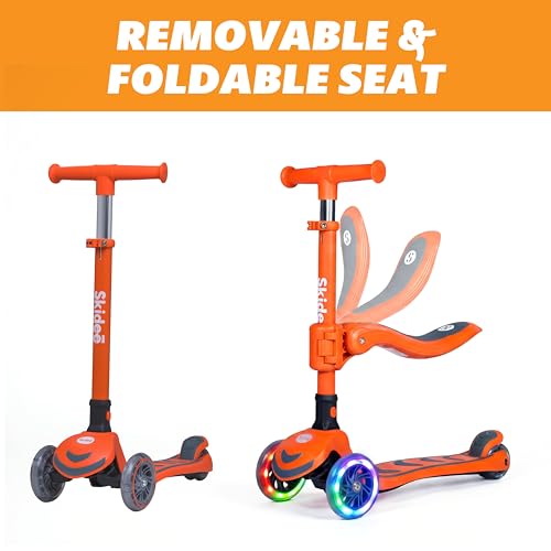 Image of SKIDEE Kick Scooter for Kids Ages 3-5 | Foldable 3 Wheel Scooter with Lean-to-Steer, Adjustable Height, Removable Seat & LED Light Wheels | Toddler Scooter Up to 12 Year Old Boys /Girls