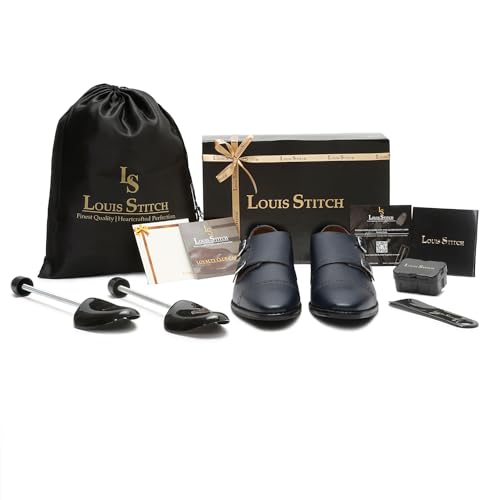Image of LOUIS STITCH Men's Formal Shoes | Italian Leather Double Monk Strap Handcrafted | Stylish Lace-Up Business, Formal, (LSRXDM)