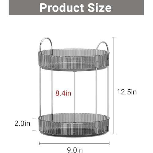 Image of Lazer 360 Rotating Makeup Organizer - 2 Tier Grey Vanity Storage for Dressing Table, Lipsticks, Nail Polishes, Skincare, Perfume & Cosmetics (High Capacity Clear Display)