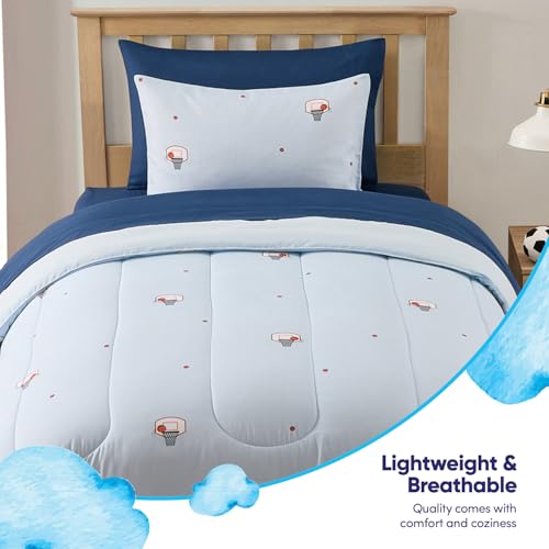 Image of Basketball Comforter Set Twin Size - Bed in a Bag with Sheets, Pillowcases & Shams - Soft Stylish Sports Bedding - All Season Boy's Basketball Bed Set