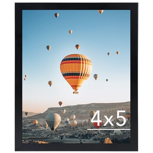 Image of JCJMY 4x5 Picture Frame Black for Wall Hanging or Tabletop, Wall Mounting Horizontally or Vertically, 4 x 5 Wall Gallery Poster Photo Frame with Shatter Resistant Plexiglass, Black