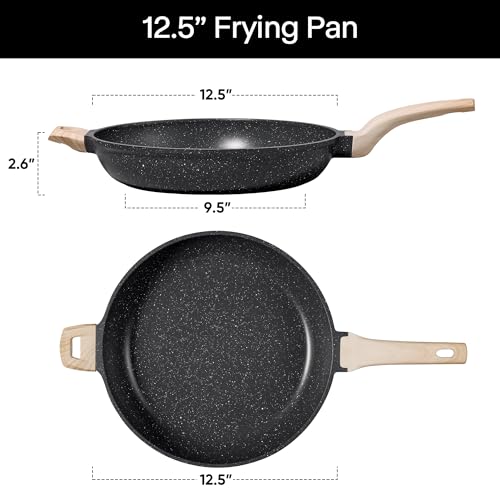 Image of CAROTE 12.5 inch Nonstick Frying Pan Skillet,Non Stick Granite Fry Pan Egg Pan Omelet Pans, Stone Cookware Chef's Pan, PFOA Free,Induction Compatible