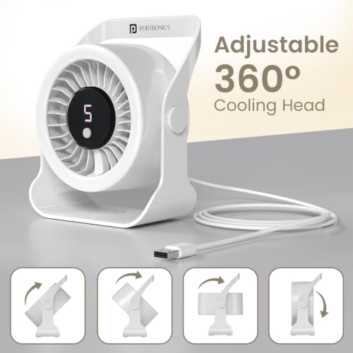 Image of Portronics Toofan X Lite USB Powered Table & Hanging Fan, 5 Adjustable Speed Modes, 3200 RPM High-Speed BLDC Motor, 7-Blade Airflow, 360 Rotatable Head, Portable Cooling Fan for Home & Office