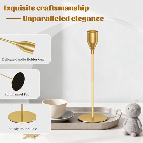 ゴールドテーパーキャンドルホルダー、フレンチヴィンテージスタイルのメタルキャンドルスティック、バルクウェディングテーブルセンターピース装飾、ダイニング、パーティー、ホームイベントの装飾に標準的な7/8インチのテーパーキャンドルに適合 [3]