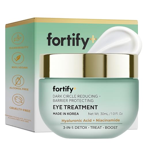 Fortify Skincare Under Eye Cream with Hyaluronic Acid & Niacinamide – Hydrates, Smooths & Reduces Puffiness – 3-in-1: Detox, Treat, Boost – Dermatologist Tested, Anti Aging – Clean Beauty – 1 FL OZ