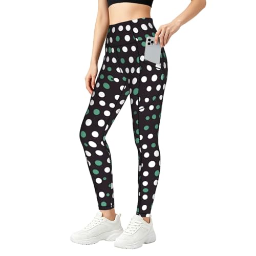 Pantalones de yoga de lunares con cintura alta elástica y bolsillos