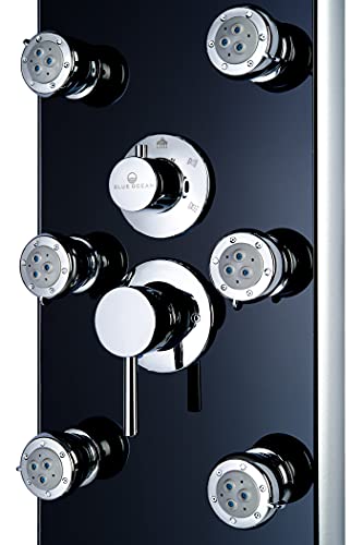Image of Blue Ocean 52 inch Aluminum SPA392B Shower Panel Tower System with Rainfall Shower Head and 8 Adjustable Massage Jets (Black)