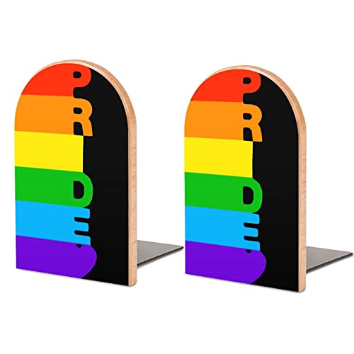LGBT Gay Pride Rainbow Wood Bookends Heavy Book Holders for Shelves Decorative Book Ends