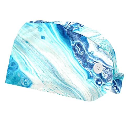 Couvre-chef unisexe marbre bleu anti-transpiration pour attacher les cheveux au travail