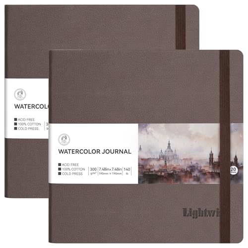 Image of Lightwish Square Watercolor Sketchbook,2 Pack Total 40 Sheets,100% Cotton,300gsm/140lb,Acid-Free,Cold Press Watecolor Paper Journal for Artists Adults Students,7.48 * 7.48 Inches