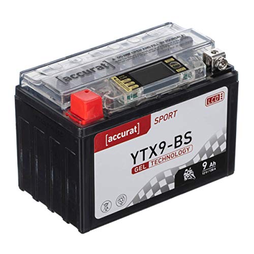 Accurat Batterie de moto YTX9-BS 9Ah 130A 12V Technologie gel + Écran LCD Batterie de démarrage Performante Robuste Résistante aux vibrations Zéro maintenance