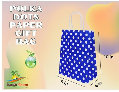 Image of RanGit Bhumi Gift Bags- 10 pcs 8x4x10 inch Polka Dots Small Paper Bags with Handles, Party Favor Candy Goodie Treat Bags, Paper Carry Bags for Birthday, Wedding, Baby Shower Return Gifts (Small-Polka Dots, Pack of 10)