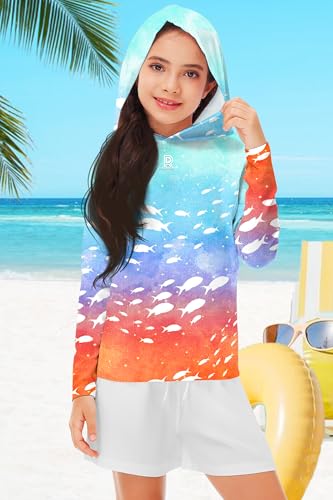 Image of Remimi Kids Sun Shirt Rash Guard Quick Dry Sun Protection Athletic Hoodie Hiking Shirts 3-12 Years