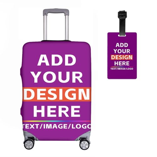 Custom Luggage Cover,Personalized Travel Suitcase Cover with Photo Text Double Sided Design Double-Sided Printing Elastic Protector Covers Pretty Unique Gifts,Purple-S-037