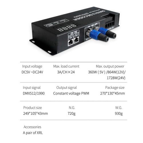 Ruban LED DMX512 décodeur 24 canaux driver DC5-24V contrôleur gradation strip RGBW