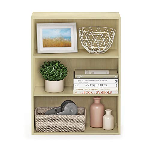 Image of Furinno PASIR Book Shelf, 3-Tier Bookshelf, Storage Shelves Bookcase, 9.7 x 23.7 x 31.5, for Living Room, Bedroom, Home Office, Maple