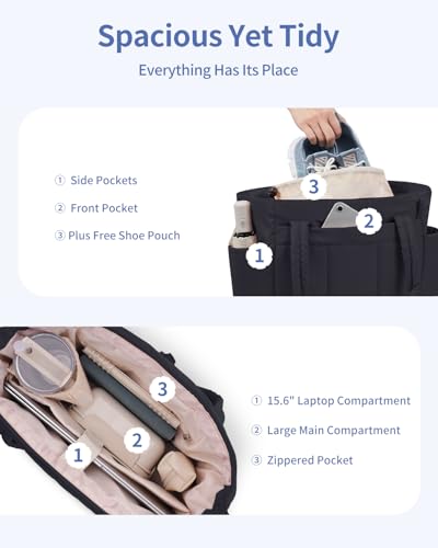 Wandering Nature Travel Tote Bag for Women with Expandable Bottom & Shoe Bag, Fits 40oz Tumbler for Carry-On Work Gym4