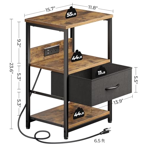 image for Seventable Nightstand with Charging Station, LED Bedside Table with Ad