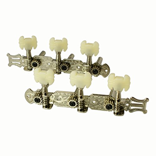 3-on-Plate Classic Acoustic Guitar Tuners head pegs Set, Engraved motif Nickel (3x3)