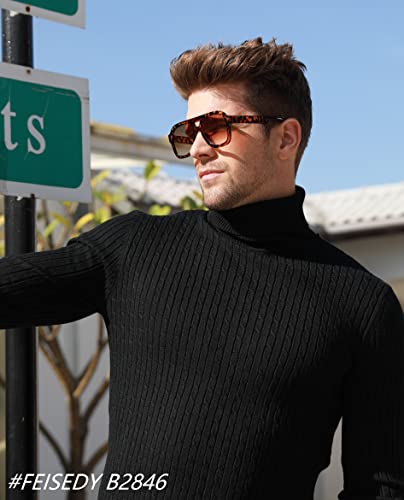 FEISEDY Vintage Aviator Sunglasses Double Bridge Women Men Large Square Thick Frame Trendy Eyewear UV400 B28464