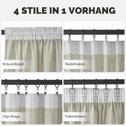 MRTREES Extra Lange Gardinen und Vorhänge Leinen Halbtransparent Schlafzimmer, Gardinen mit Kräuselband 2er Set… – Ansicht 2