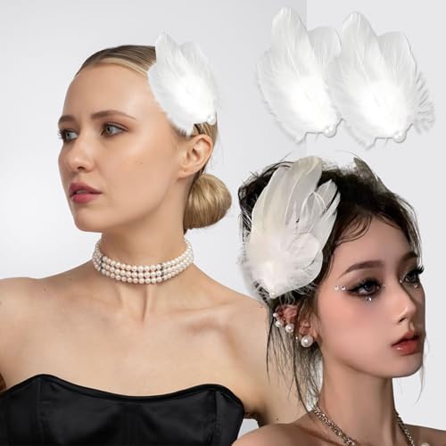2 Piezas Pinzas de Pelo con Plumas Blancas Estilo Ballet Perlas Clip de Pluma de Avestruz Accesorios para Novia Mujer Niñas miniatura 7