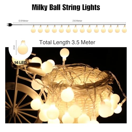 Image of MoonlitDreams 3M 14LED Milky Ball LED Curtain String Lights - Pooja Mandir Decoration Ball Fairy Lights for Window, Festival, Diwali, Christmas, Wedding, Party & Home Decoration