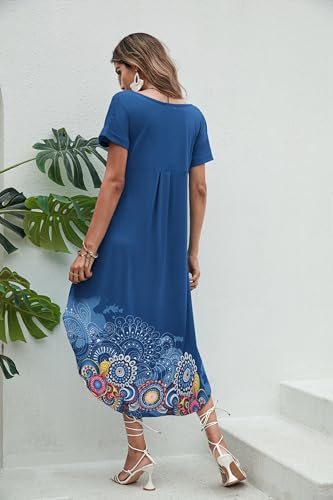 Image of Ekouaer Long Nightgowns for Women Short Sleeve House Dress with Pockets V Neck Sleepshirts Side Split Sleepwear S-4XL