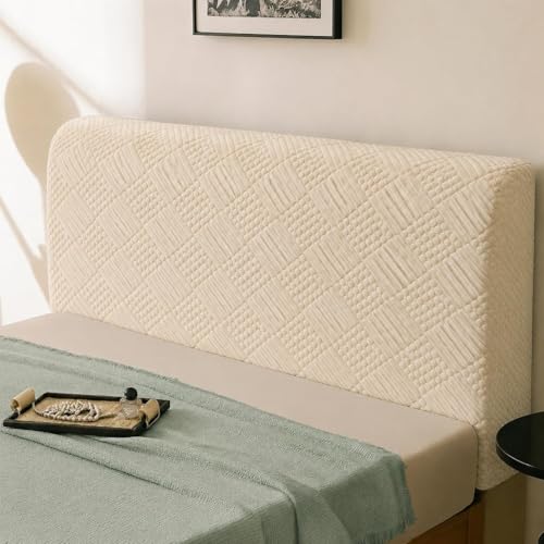 Image of HOMETHREADS Stretchable Lycra /Velvet Headboard Cover | Soft, Dust-Proof & Wrinkle-Resistant Bed Back Protector | Fits Leather, Wooden & Fabric Bedsides (Cream, 150x65cm)