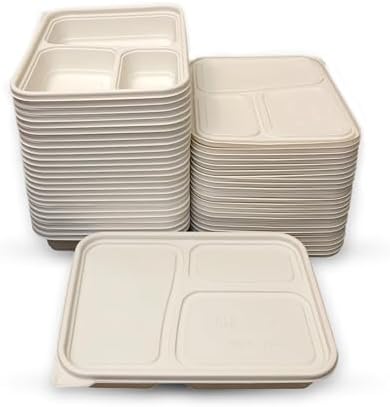 Amazon.com: 25 Pack 900mL Biodegradable Disposable Bento Style 3 ...