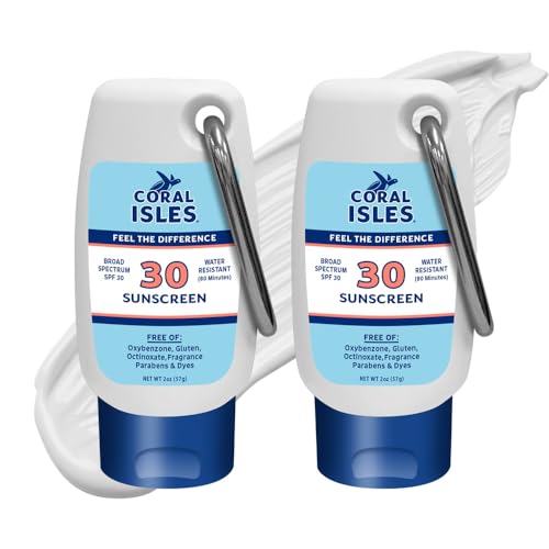Coral Isles Sunscreen SPF 30 | Hawaii Compliant as Reef Safe | Octinoxate & Oxybenzone Free | Broad Spectrum UVA/UVB Protection | Water Resistant 80 Min. | Fragrance Free | 2 Fl Oz (Pack of 2))
