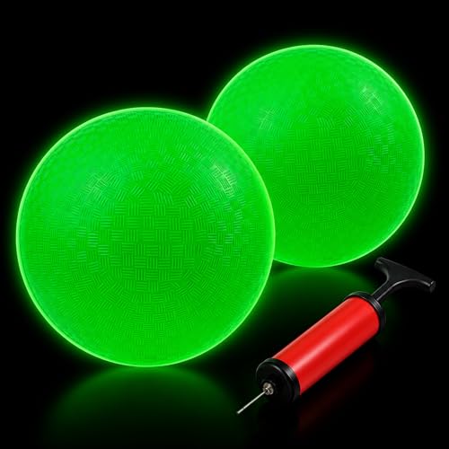 Hiboom 18 Pack Glow in The Dark Kickballs, 8.5 Inch Light Up Playground Dodgeballs with Pump, No Battery Needed Bouncy Balls for Backyard School and Outdoor Night Activities