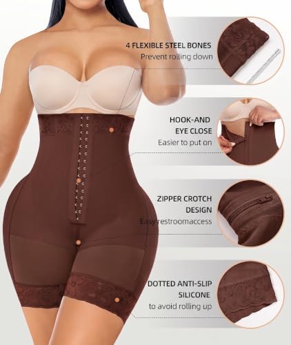 Image of YIANNA Tummy Control Shapewear for Women Strapless Fajas Colombianas Body Shaper Shorts Butt Lifter with Zipper Crotch