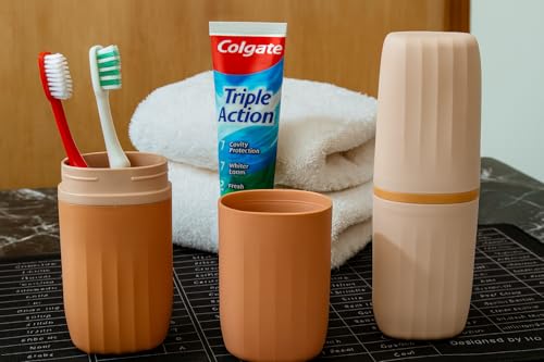 Image of Shopiable Store Travel Toothbrush Case Multifunctional Toothpaste Container Portable Business Trips Wash Cup Holder Organizer Towel Storage Box for Traveling, Camping (Capsule - 2)