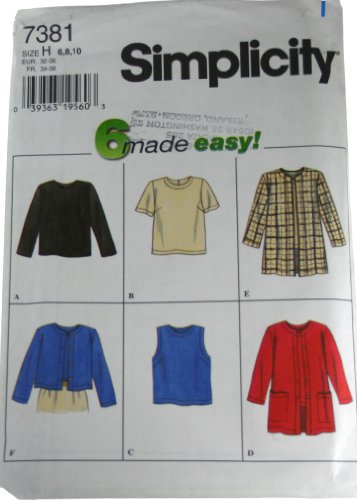 Simplicidad 7381 blusas de costura y chaqueta tama o H 6, 8, 10