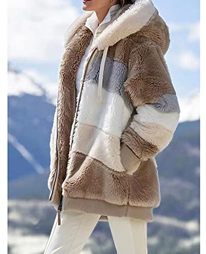 ABINGOO Damen Mantel Kapuzenjacke Winterjacke Mode Warm Hoodie Pullover Jacken Reißverschluss Plüschjacke Fleecejacke Oberteile(Khaki,L)