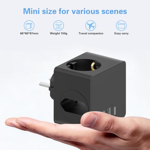Steckdosenwürfel ohne Kabel, Steckdosenadapter mit USBC für DE/NL/ES/SE/FR, 4000W Cube Mehrfachsteckdose mit 3 USB… – Ansicht 4