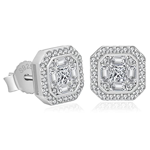 KRKC&CO Earrings for Men, Sterling Silver, Birthday Gift for Men, 14K/White Gold Studs, Iced Out Earring, Hypoallergenic Ear, 5A CZ Stones, Fathers Da