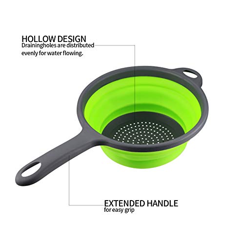 2 Pcs Collapsible Colander with Handle, Colanders & Food Strainers, Silicone Drain Basket Vegetable Fruit Drain Basket, Collapsible Kitchen Strainer for Draining Pasta, Fruits, Vegetable - Image 5